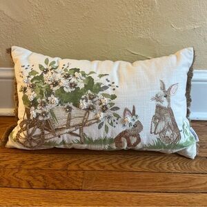 ISAAC MIZRAHI spring rabbit bunny pillow 24"x14" Easter beaded embroidered